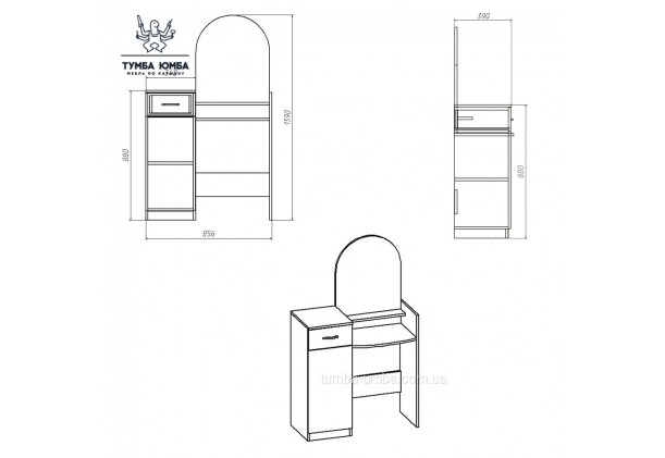 Изображение товара «Трюмо-1»: чертёж с размерами изделия - Компанит - Тумба-Юмба