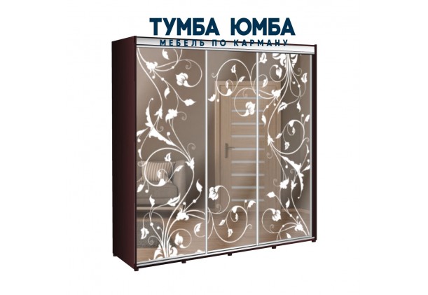 фото недорогой красивый и современный шкаф-купе 2600/600/2200 с раздвижными дверьми с пескострйным рисунком из ЛДСП от производителя в интернет-магазине TUMBA-UMBA™ Украина