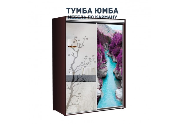 фото недорогой красивый и современный шкаф-купе 1800/450/2100 с раздвижными дверьми с фотопечатью и пескоструйным рисунком из ЛДСП от производителя в интернет-магазине TUMBA-UMBA™ Украина