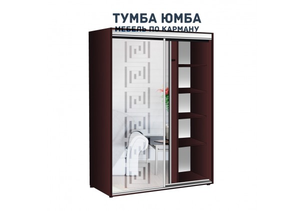 фото недорогой красивый и современный шкаф-купе 1200/450/2100 с раздвижными дверьми с пескоструйным рисунком из ЛДСП от производителя в интернет-магазине TUMBA-UMBA™ Украина