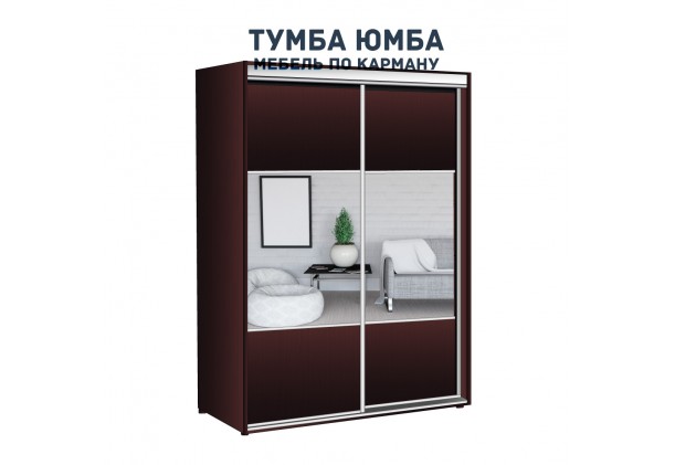 фото недорогой красивый и современный шкаф-купе 1500/450/2100 с зеркальными раздвижными дверьми из ЛДСП от производителя в интернет-магазине TUMBA-UMBA™ Украина