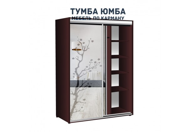 фото недорогой красивый и современный шкаф-купе 1800/450/2100 с раздвижными дверьми c пескоструйным рисунком из ЛДСП от производителя в интернет-магазине TUMBA-UMBA™ Украина