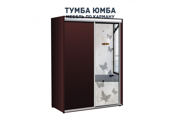 фото недорогой красивый и современный шкаф-купе 1500/600/2100 с раздвижными дверьми и пескоструйным рисунком из ЛДСП от производителя в интернет-магазине TUMBA-UMBA™ Украина