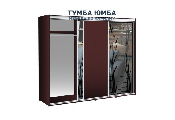 фото недорогой красивый и современный шкаф-купе 2200/600/2100 с раздвижными дверьми c пескоструйным рисунком из ЛДСП от производителя в интернет-магазине TUMBA-UMBA™ Украина