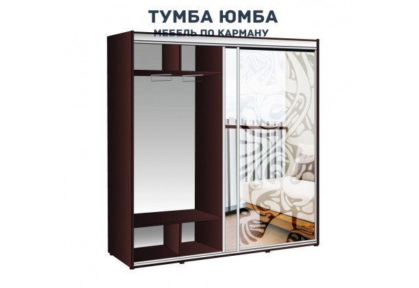 фото недорогой красивый и современный шкаф-купе 2000/450/2400 с раздвижными дверьми и пескоструйным рисунком из ЛДСП от производителя в интернет-магазине TUMBA-UMBA™ Украина