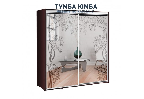 фото недорогой красивый и современный шкаф-купе 2100/450/2400 с раздвижными дверьми c пескоструйным рисунком из ЛДСП от производителя в интернет-магазине TUMBA-UMBA™ Украина