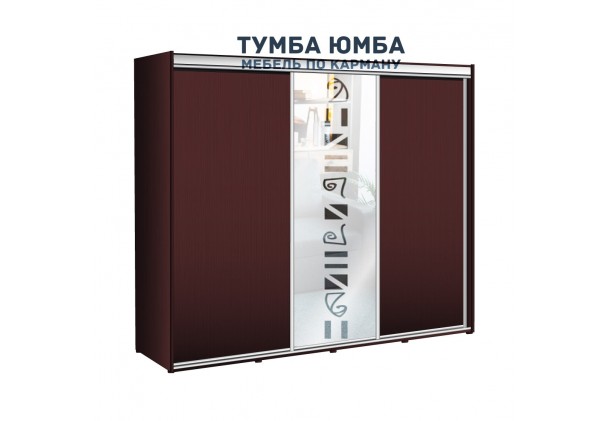 фото недорогой красивый и современный шкаф-купе 2600/450/2400 с раздвижными дверьми и пескоструйным рисунком из ЛДСП от производителя в интернет-магазине TUMBA-UMBA™ Украина