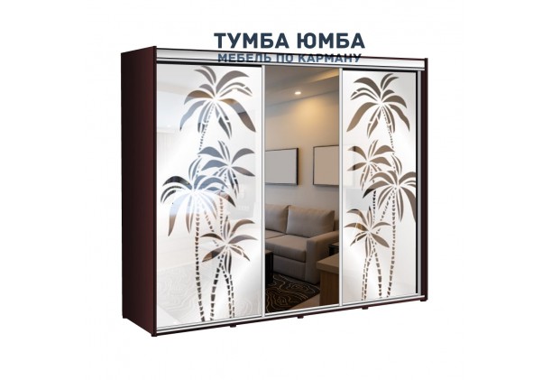 фото недорогой красивый и современный шкаф-купе 2400/450/2400 с раздвижными дверьми c пескоструйным рисунком из ЛДСП от производителя в интернет-магазине TUMBA-UMBA™ Украина