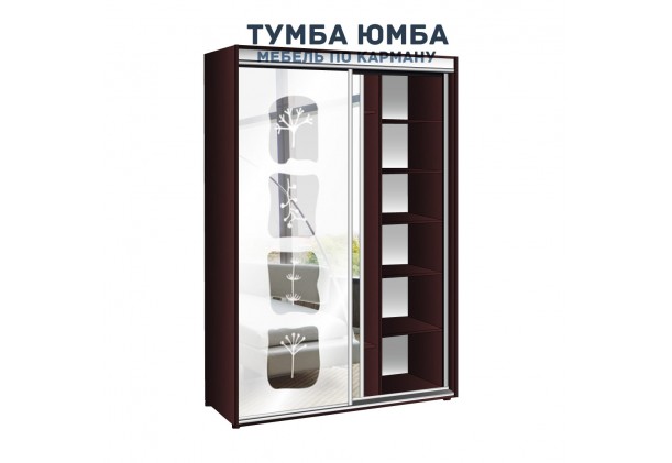 фото недорогой красивый и современный шкаф-купе 1300/600/2400 с раздвижными дверьми и пескоструйным рисунком из ЛДСП от производителя в интернет-магазине TUMBA-UMBA™ Украина