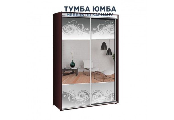 фото недорогой красивый и современный шкаф-купе 1600/600/2400 с раздвижными дверьми и пескоструйным рисунком из ЛДСП от производителя в интернет-магазине TUMBA-UMBA™ Украина