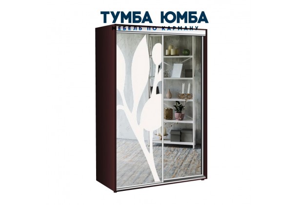 фото недорогой красивый и современный шкаф-купе 1200/600/2200 с раздвижными дверьми с пескоструйным рисунком из ЛДСП от производителя в интернет-магазине TUMBA-UMBA™ Украина