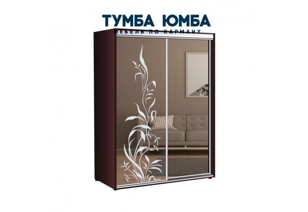 фото недорогой красивый и современный шкаф-купе 1400/600/2200 с раздвижными дверьми с пескоструйным рисунком из ЛДСП от производителя в интернет-магазине TUMBA-UMBA™ Украина
