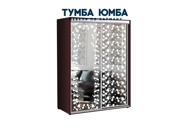 фото недорогой красивый и современный шкаф-купе 1800/450/2200 с раздвижными дверьми с пескоструйным рисунком из ЛДСП от производителя в интернет-магазине TUMBA-UMBA™ Украина
