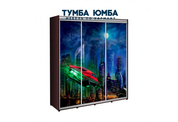 фото недорогой красивый и современный шкаф-купе 2700/450/2400 с раздвижными дверьми с фотопечатью из ЛДСП от производителя в интернет-магазине TUMBA-UMBA™ Украина