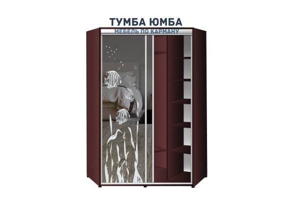 фото недорогой красивый и современный угловой шкаф-купе 1100/1100/2400 с раздвижными дверьми с фотопечатью из ЛДСП от производителя в интернет-магазине TUMBA-UMBA™ Украина
