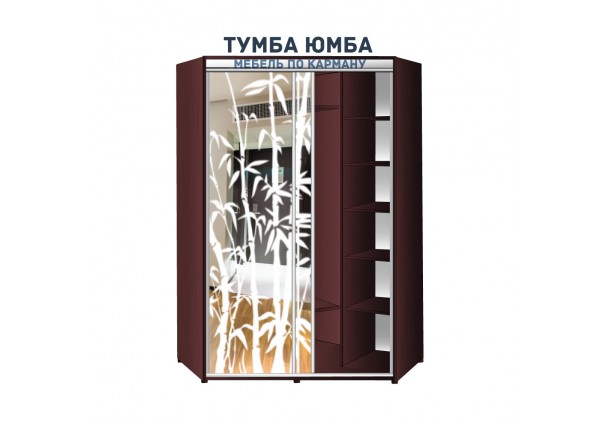 фото недорогой красивый угловой шкаф-купе 1400х1400х2400 c пескоструйным рисунком/фотопечатью/зеркалами, низкая цена от производителя в интернет-магазине TUMBA-UMBA™ Украина