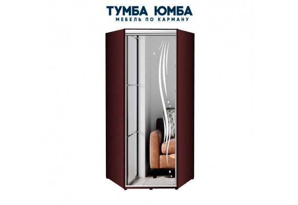 фото недорогой красивый и современный угловой шкаф с распашной зеркальной дверью с пескоструйным рисунком из ЛДСП дешево от производителя с доставкой по всей Украине в интернет-магазине TUMBA-UMBA™
