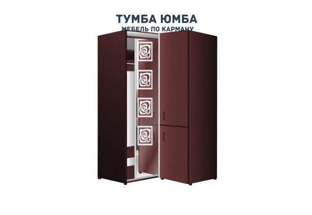 фото недорогой красивый угловой шкаф-купе с пеналом-1 1100х2100 c пескоструйным рисунком, низкая цена от производителя в интернет-магазине TUMBA-UMBA™ Украина