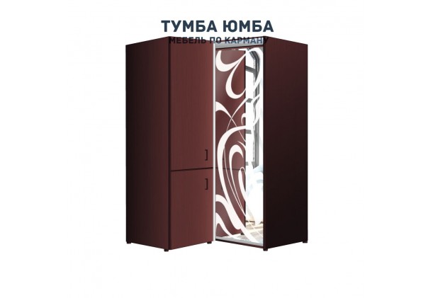 фото недорогой красивый угловой шкаф-купе с пеналом-1 1300х2100 c пескоструйным рисунком, низкая цена от производителя в интернет-магазине TUMBA-UMBA™ Украина
