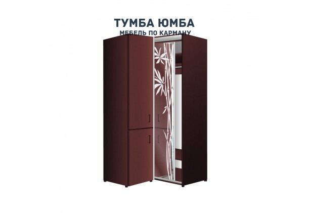 фото недорогой красивый угловой шкаф-купе с пеналом-1 800х2100 c пескоструйным рисунком, низкая цена от производителя в интернет-магазине TUMBA-UMBA™ Украина
