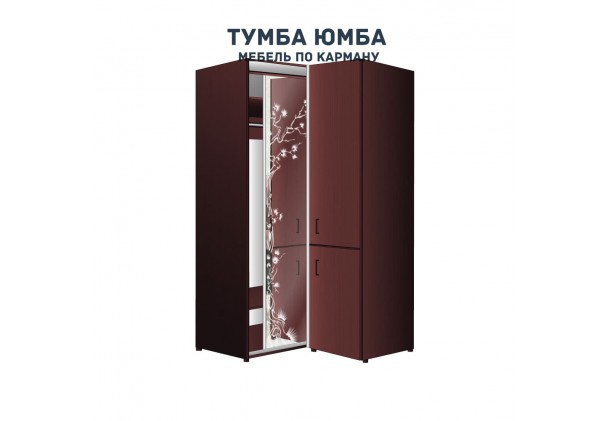фото недорогой красивый угловой шкаф-купе с пеналом-1 1200х2400 c пескоструйным рисунком, низкая цена от производителя в интернет-магазине TUMBA-UMBA™ Украина