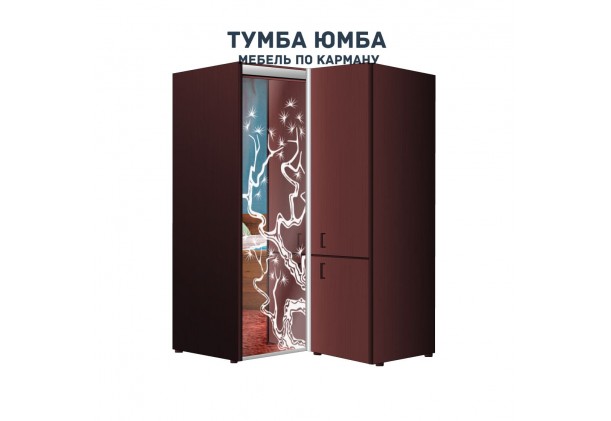фото недорогой красивый угловой шкаф-купе с пеналом-1 1300х2400 c пескоструйным рисунком, низкая цена от производителя в интернет-магазине TUMBA-UMBA™ Украина