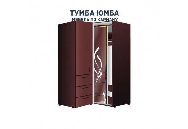 фото недорогой красивый угловой шкаф-купе с пеналом-2 и выдвижными ящиками 1100х2100 c пескоструйным рисунком, низкая цена от производителя в интернет-магазине TUMBA-UMBA™ Украина