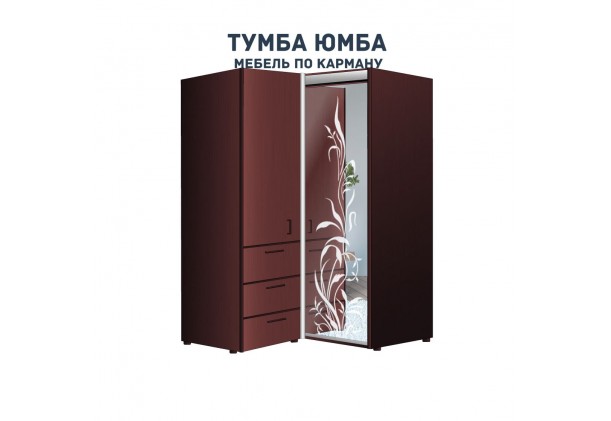 фото недорогой красивый угловой шкаф-купе с пеналом-2 и выдвижными ящиками 1200х2100 c пескоструйным рисунком, низкая цена от производителя в интернет-магазине TUMBA-UMBA™ Украина