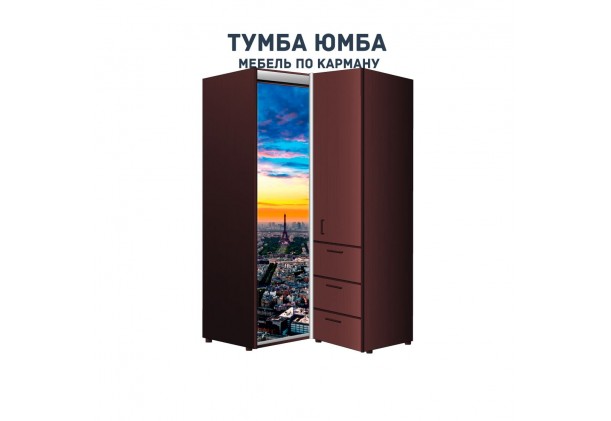фото недорогой красивый угловой шкаф-купе с пеналом-2 и выдвижными ящиками 900х2100 c фотопечатью, низкая цена от производителя в интернет-магазине TUMBA-UMBA™ Украина