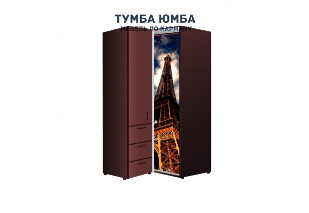 фото недорогой красивый угловой шкаф-купе с пеналом-2 и выдвижными ящиками 800х2400 c фотопечатью, низкая цена от производителя в интернет-магазине TUMBA-UMBA™ Украина