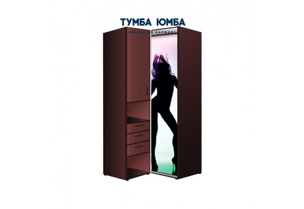 фото недорогой красивый угловой шкаф-купе с пеналом-3 и выдвижными ящиками 800х2100 c фотопечатью, низкая цена от производителя в интернет-магазине TUMBA-UMBA™ Украина