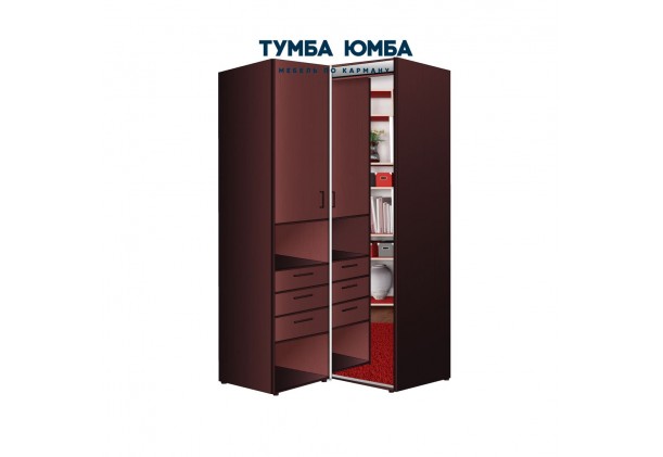 фото недорогой красивый угловой шкаф-купе с пеналом-3 и выдвижными ящиками 1200х2400 c зеркалом, низкая цена от производителя в интернет-магазине TUMBA-UMBA™ Украина