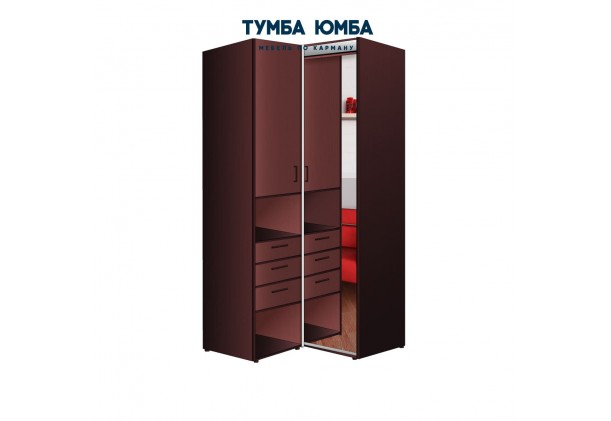 фото недорогой красивый угловой шкаф-купе с пеналом-3 и выдвижными ящиками 800х2400 c зеркалом, низкая цена от производителя в интернет-магазине TUMBA-UMBA™ Украина