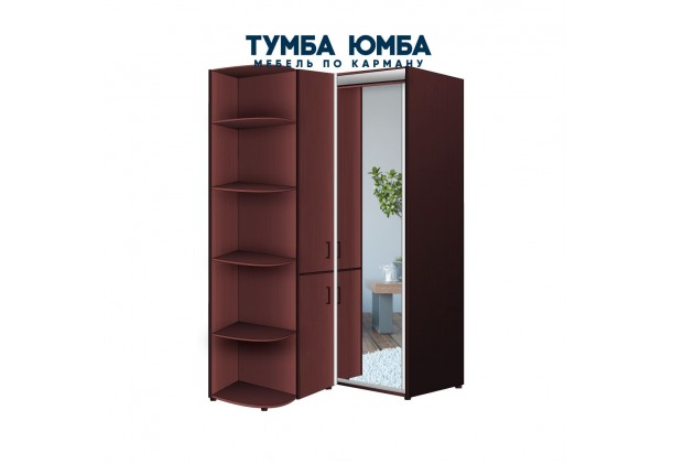 фото недорогой красивый угловой шкаф-купе с пеналом-4 и открытыми полками 1300х2100 зеркалом, низкая цена от производителя в интернет-магазине TUMBA-UMBA™ Украина