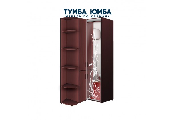 фото недорогой красивый угловой шкаф-купе с пеналом-4 и открытыми полками 900х2400 пескоструйным рисунком, низкая цена от производителя в интернет-магазине TUMBA-UMBA™ Украина