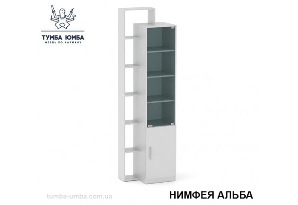 Фото недорогой стандартный мебельный распашной шкаф-пенал-10 ДСП с полками для дома и офиса в цвете Нимфея Альба (белый структурный) дешево от производителя с доставкой по всей Украине