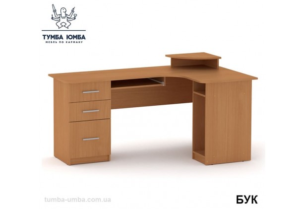 Фото готовый угловой стандартный стол СУ-3 в офис или домой для ноутбука или ПК в цвете бук дешево от производителя с доставкой по всей Украине