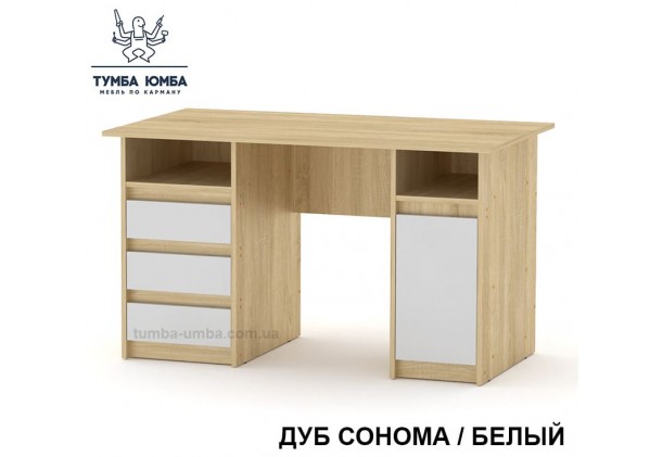 Фото готовый прямой стандартный стол Декан-2 в офис, для ребенка, для дома или для учителя в цвете дуб сонома с белым дешево от производителя с доставкой по всей Украине
