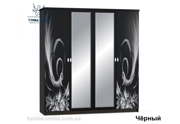 Фото недорогой готовый стандартный платяной Шкаф 4Д Ева цвет Лак черный ДСП для одежды с зеркалами дешево от производителя с доставкой по всей Украине в интернет-магазине TUMBA-UMBA™