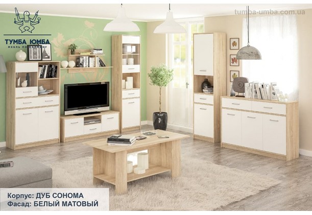 фото модульная мебель Типс для гостиной цвет дуб сонома/белый в интерьере дешево от производителя с доставкой по всей Украине в интернет-магазине TUMBA-UMBA™