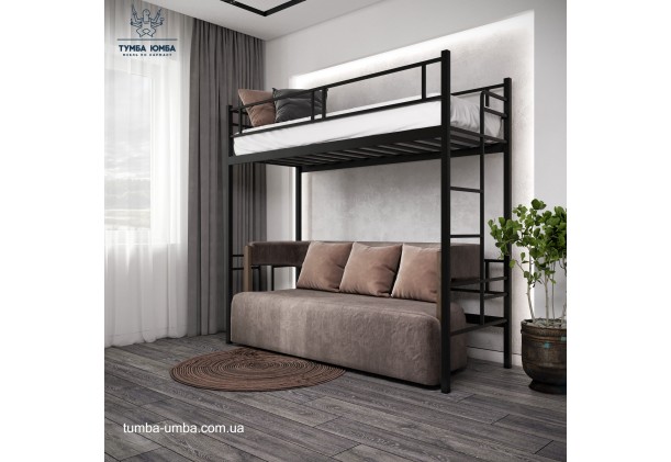 фото в интерьере стандартная двухъярусная кровать-чердак Дабл Металл-Дизайн в спальню, на дачу или в гостиницу дешево от производителя с доставкой по всей Украине