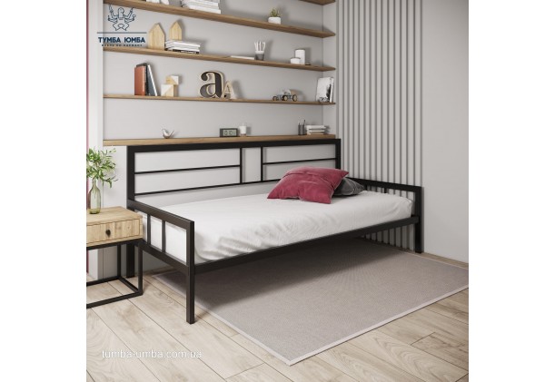 фото стандартна односпальне металеве ліжко-диван Дабл Метал-Дизайн в спальню, на дачу або в готель дешево від виробника з доставкою по всій Україні