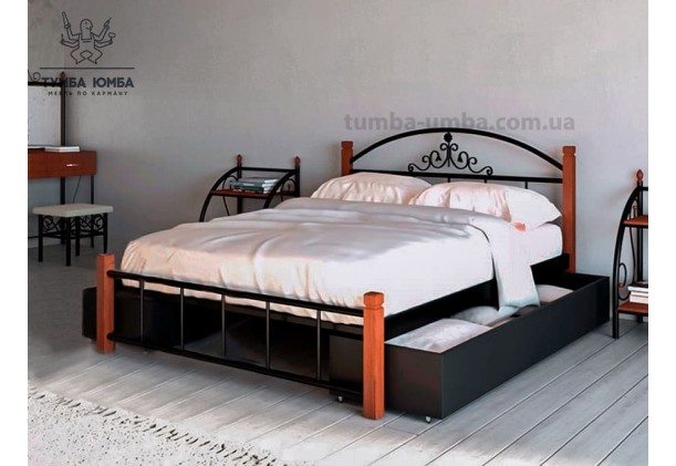 Кровать металлическая Кассандра на деревянных ногах