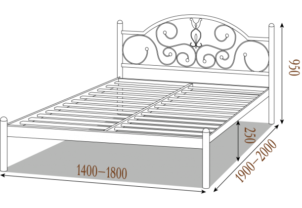 Кровать металлическая Анжелика на деревянных ногах