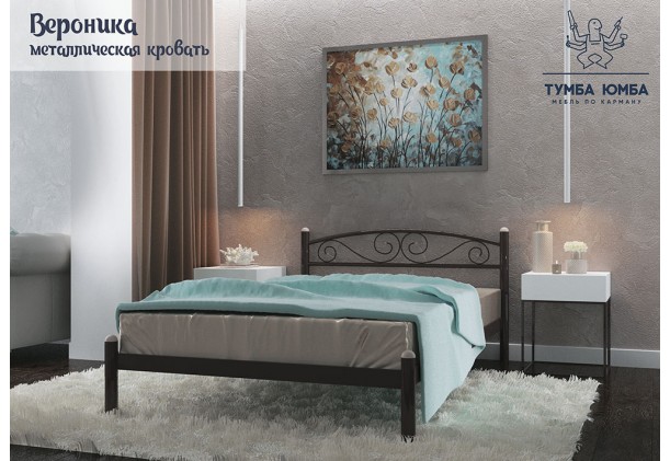 фото стандартная односпальная металлическая кровать Вероника Металл-Дизайн в спальню, на дачу или в гостиницу дешево от производителя с доставкой по всей Украине